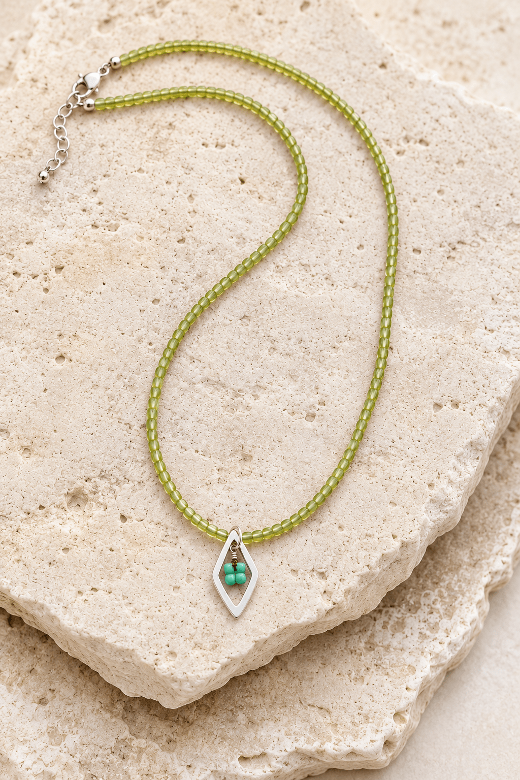 Peridot & Turquoise Flower Necklace - Chocolate and Steel