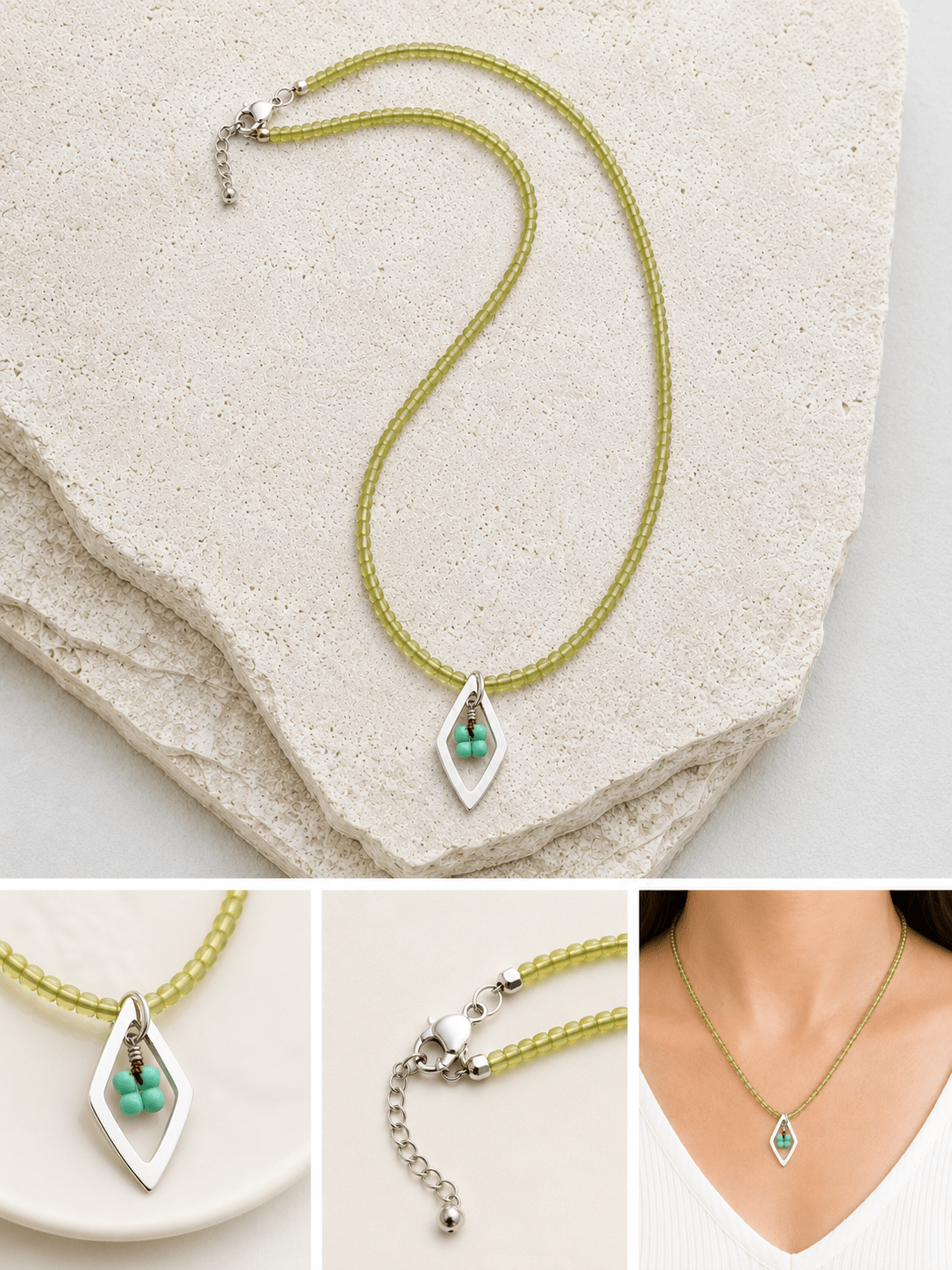 Peridot & Turquoise Flower Necklace - Chocolate and Steel