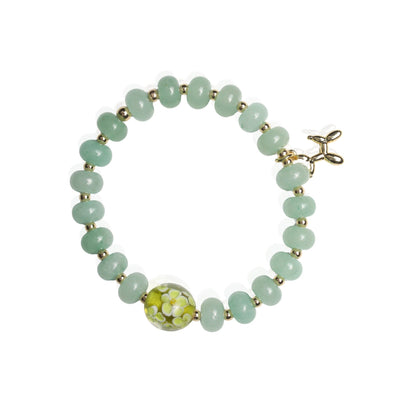 Pop Play Stretch Bracelet – Chrysoprase, Floral Glass & Balloon Dog Charm - Chocolate and Steel