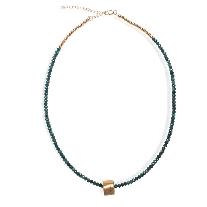 Power Barrel - Carved Line Charm Necklace - Chocolate and Steel