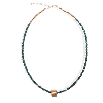 Power Barrel - Carved Line Charm Necklace - Chocolate and Steel