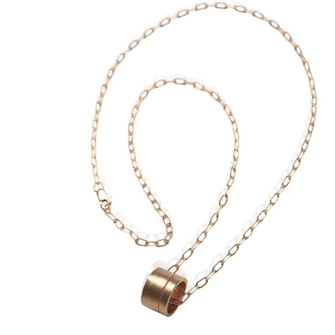 Power Barrel - Carved Line Charm Necklace - Chocolate and Steel