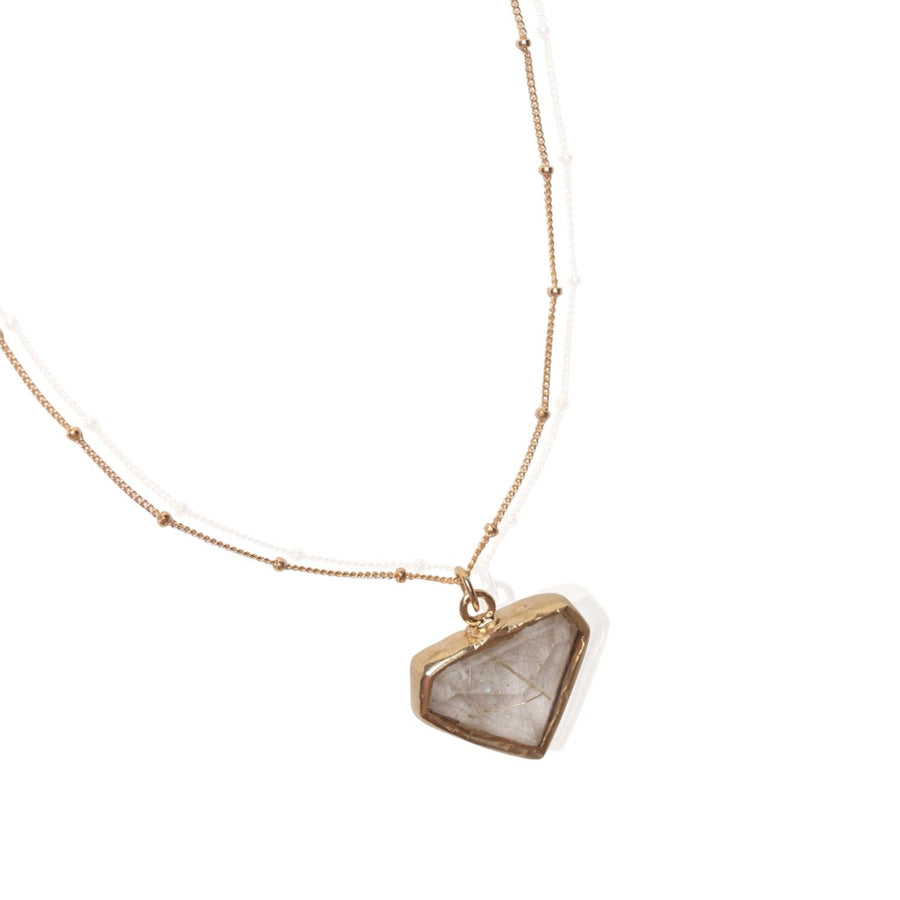Rutilated Quartz Shield of Transformation Necklace - Chocolate and Steel