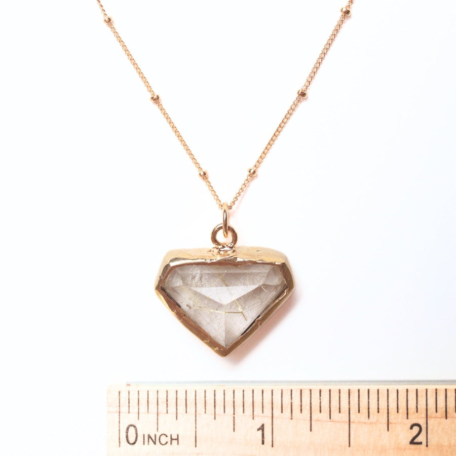 Rutilated Quartz Shield of Transformation Necklace - Chocolate and Steel