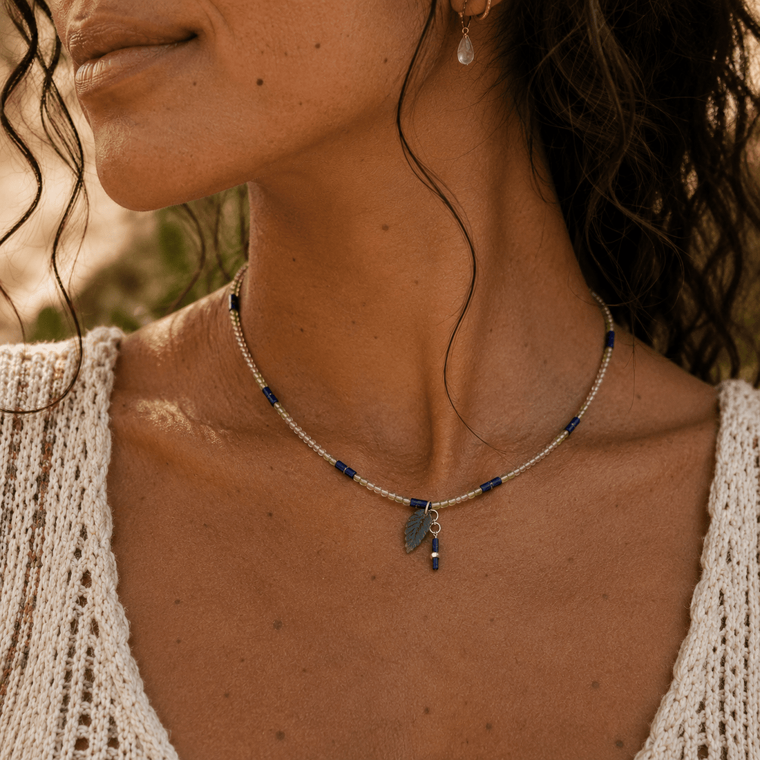 Striped Pastel Lapis Necklace - Chocolate and Steel