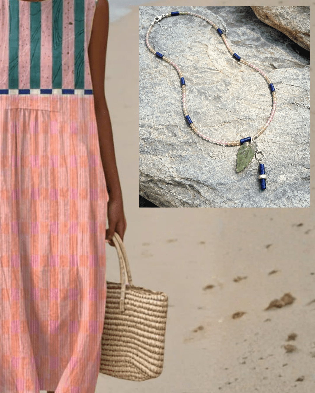 Striped Pastel Lapis Necklace - Chocolate and Steel