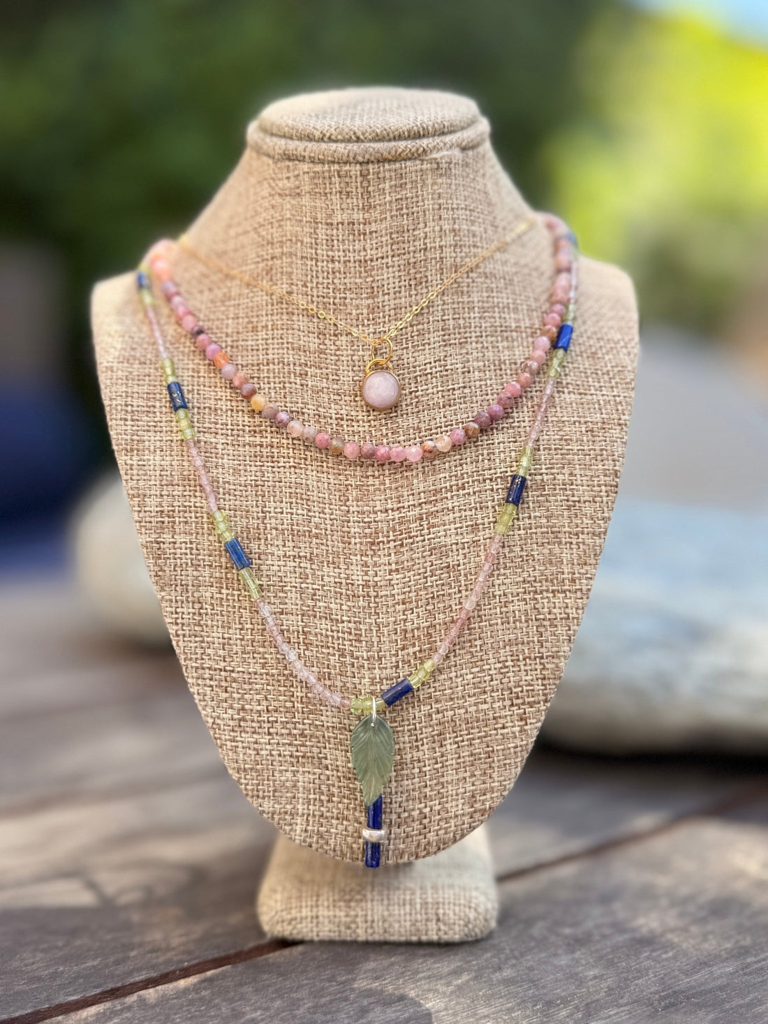 Striped Pastel Lapis Necklace - Chocolate and Steel