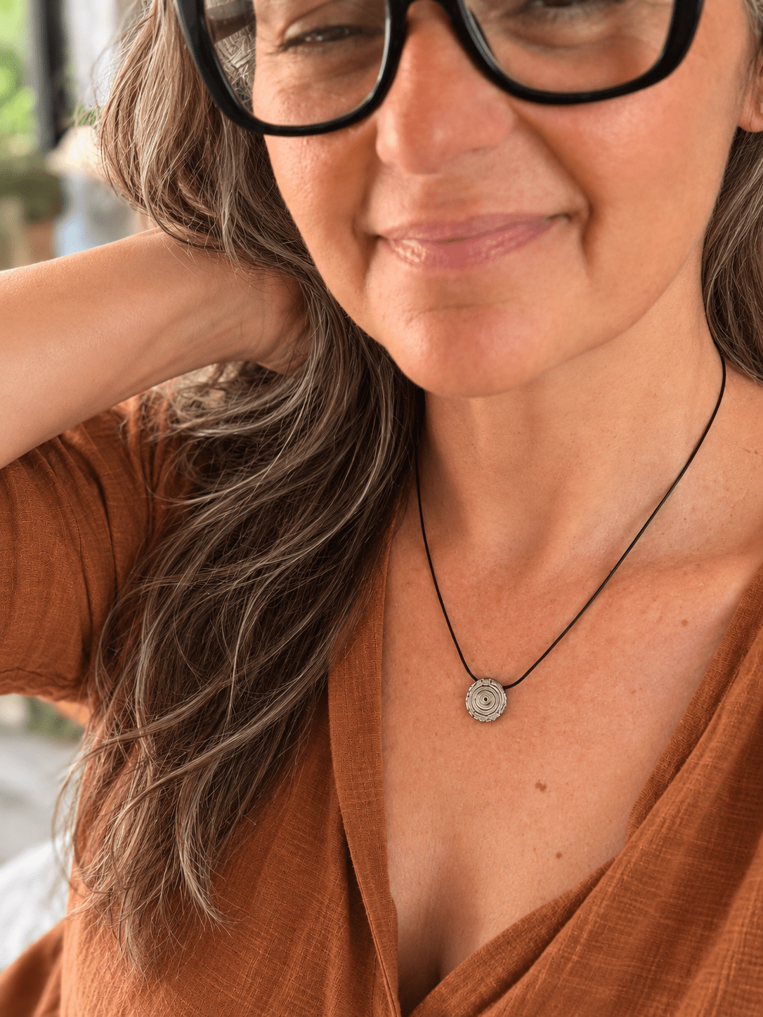 This Moment Tree Slice Necklace (The Interbeing) - Chocolate and Steel
