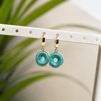 Time is a Healer Turquoise and Moonstone Huggie Hoops - Chocolate and Steel