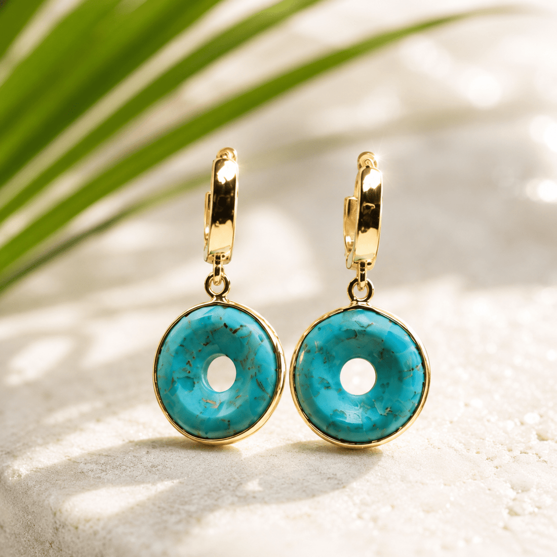 Time is a Healer Turquoise and Moonstone Huggie Hoops - Chocolate and Steel