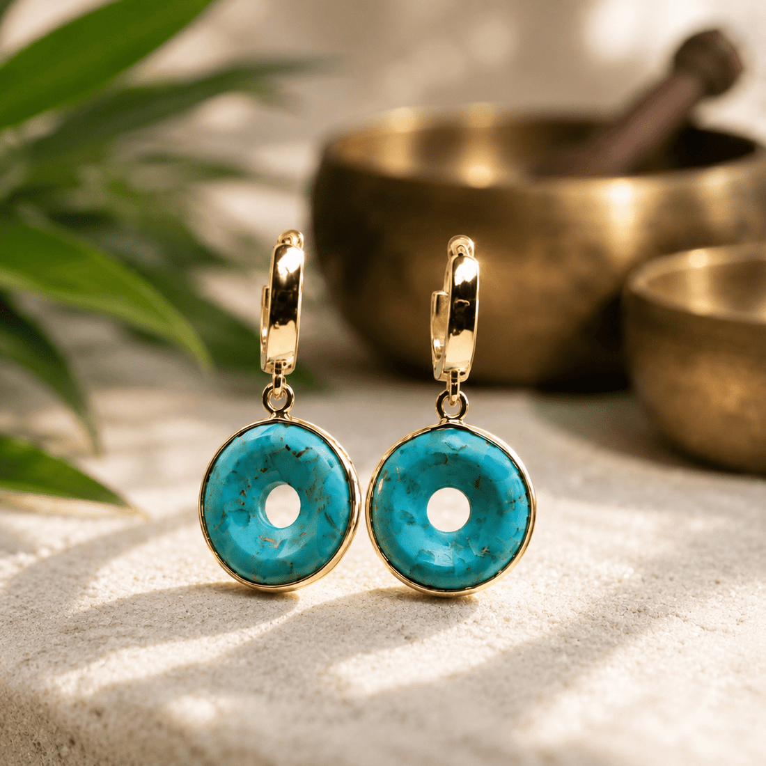 Time is a Healer Turquoise and Moonstone Huggie Hoops - Chocolate and Steel