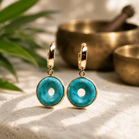 Time is a Healer Turquoise and Moonstone Huggie Hoops - Chocolate and Steel
