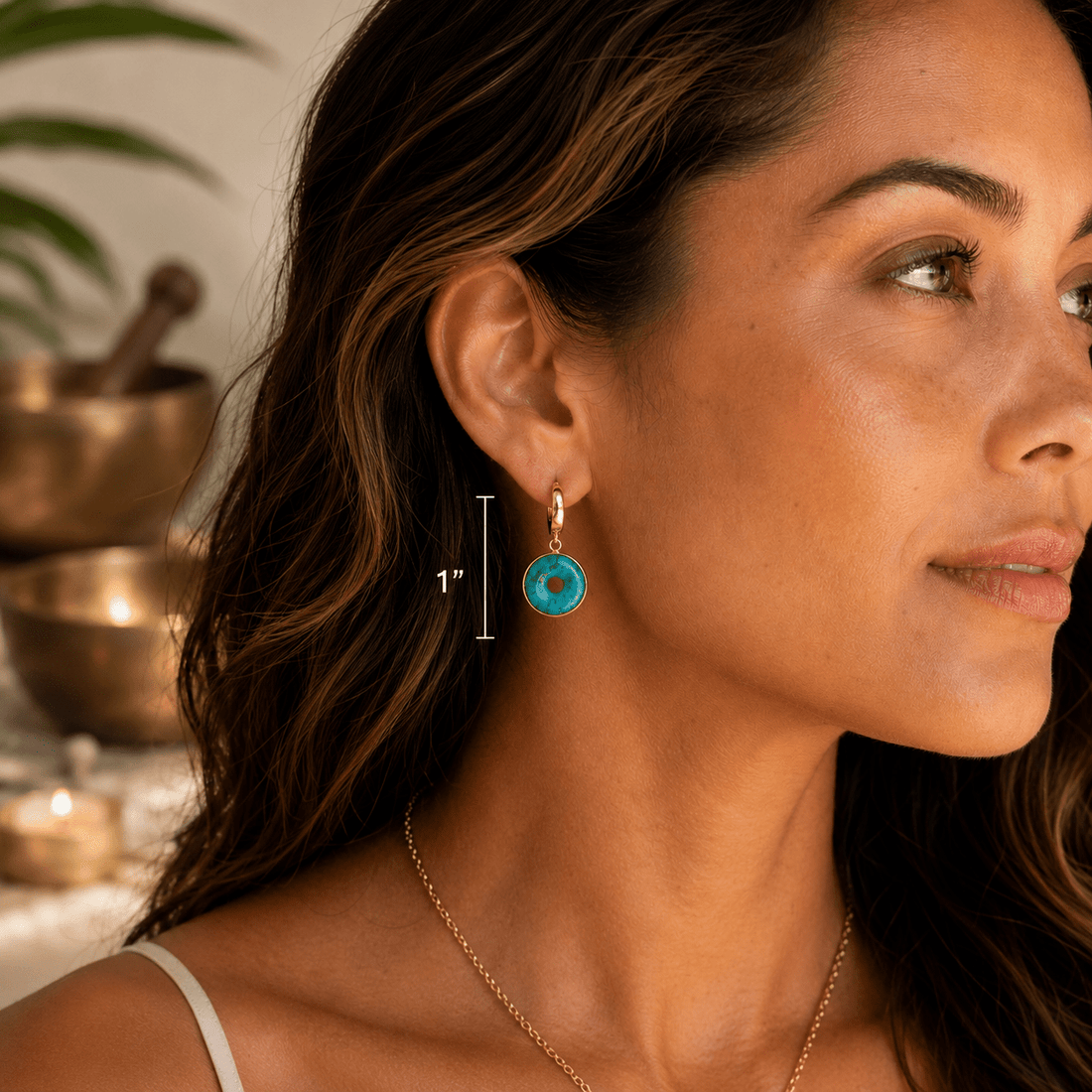 Time is a Healer Turquoise and Moonstone Huggie Hoops - Chocolate and Steel