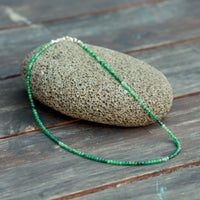 Tiny Pebbles Green Emerald Necklace - Chocolate and Steel