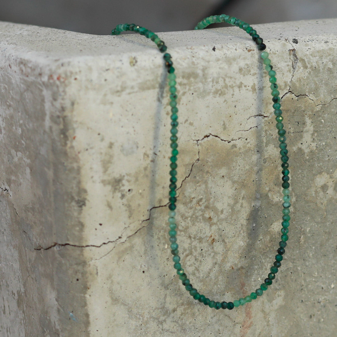 Tiny Pebbles Green Emerald Necklace - Chocolate and Steel