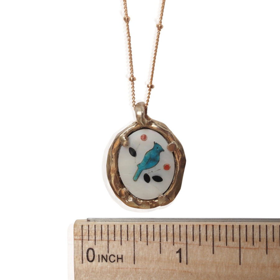 Vintage Zuni Turquoise Inlay Pendant Necklace - Chocolate and Steel