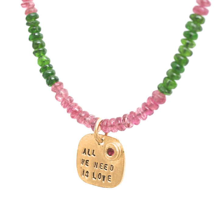Watermelon Love Necklace with All We Need Is Love Pendant - Chocolate and Steel