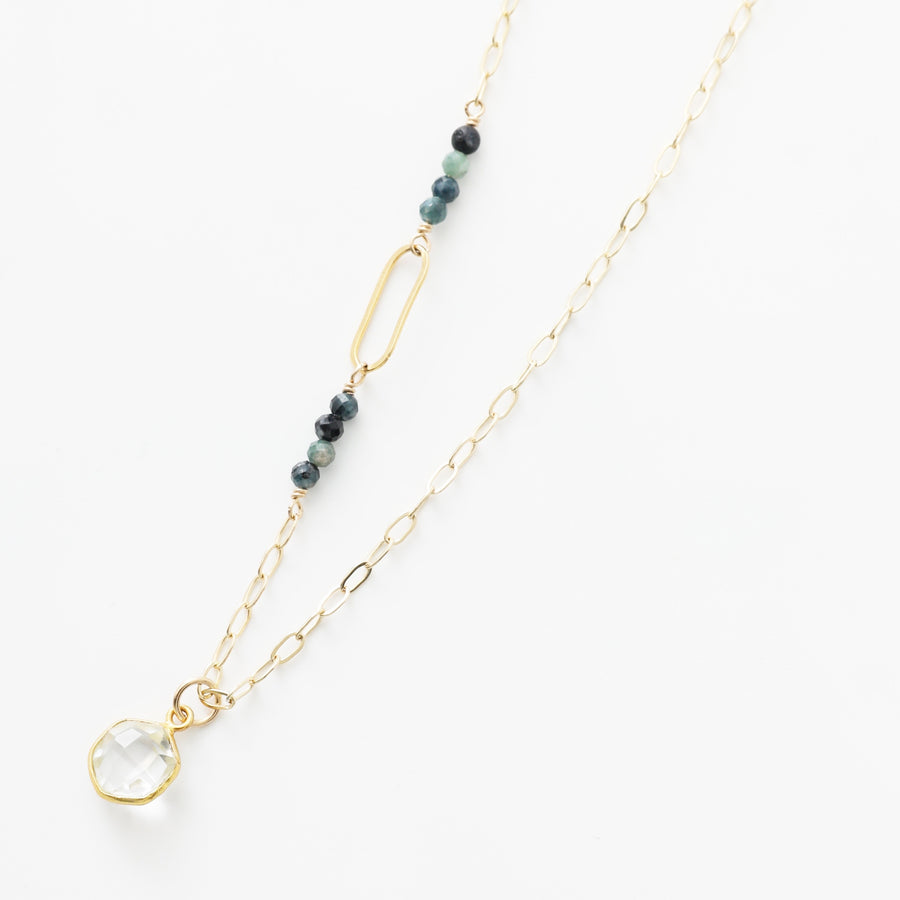 Athena Blue Tourmaline Hexagon Gemstone Necklace