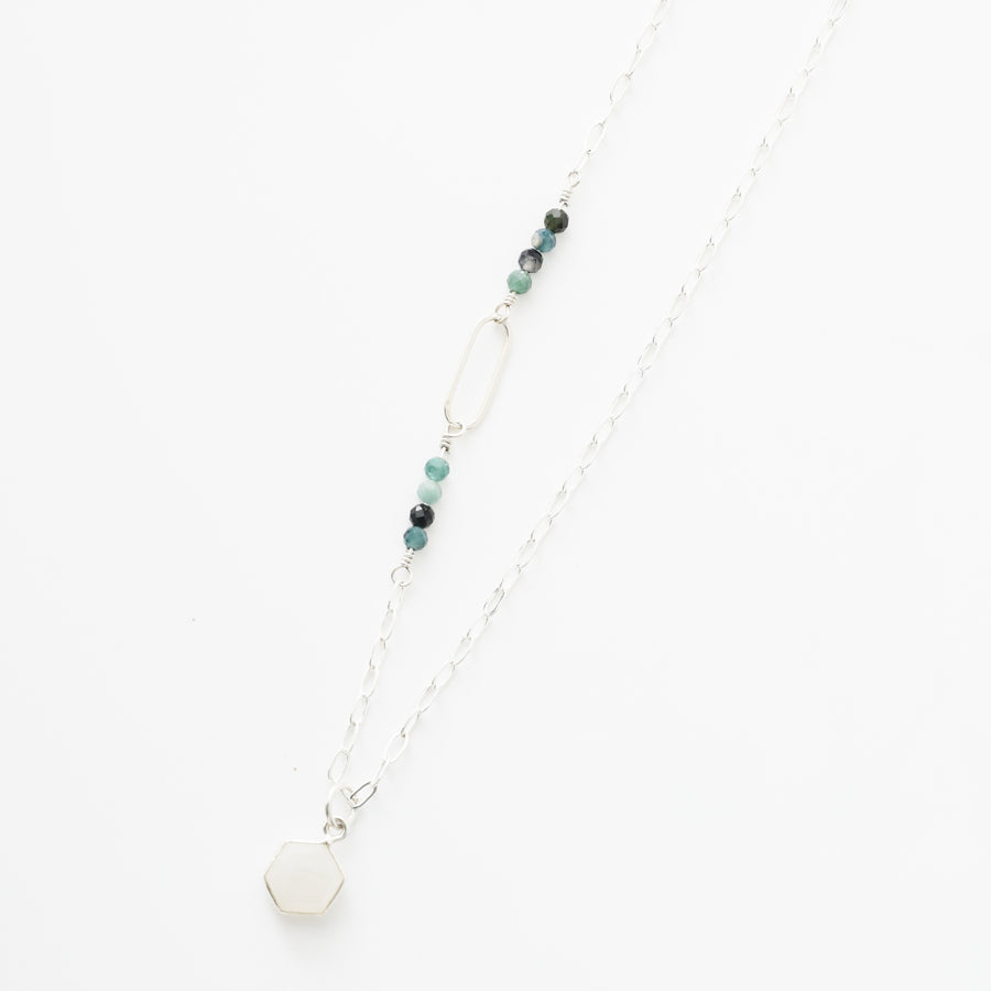 Athena Blue Tourmaline Hexagon Gemstone Necklace
