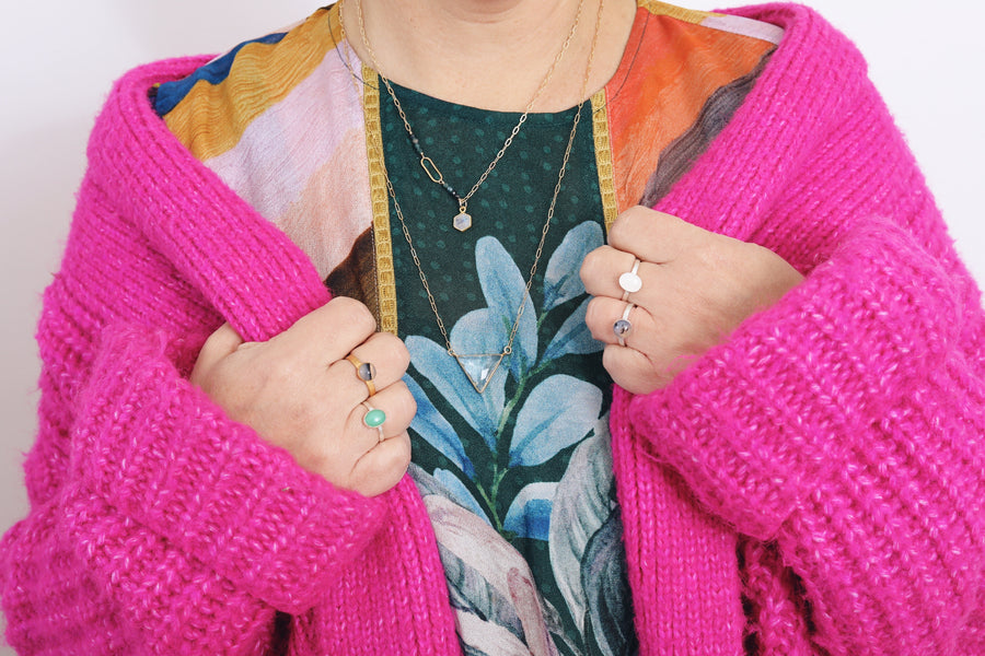Athena Blue Tourmaline Hexagon Gemstone Necklace