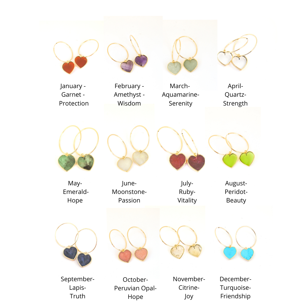 Isla Gemstone Heart Hoop Earrings - all birthstones