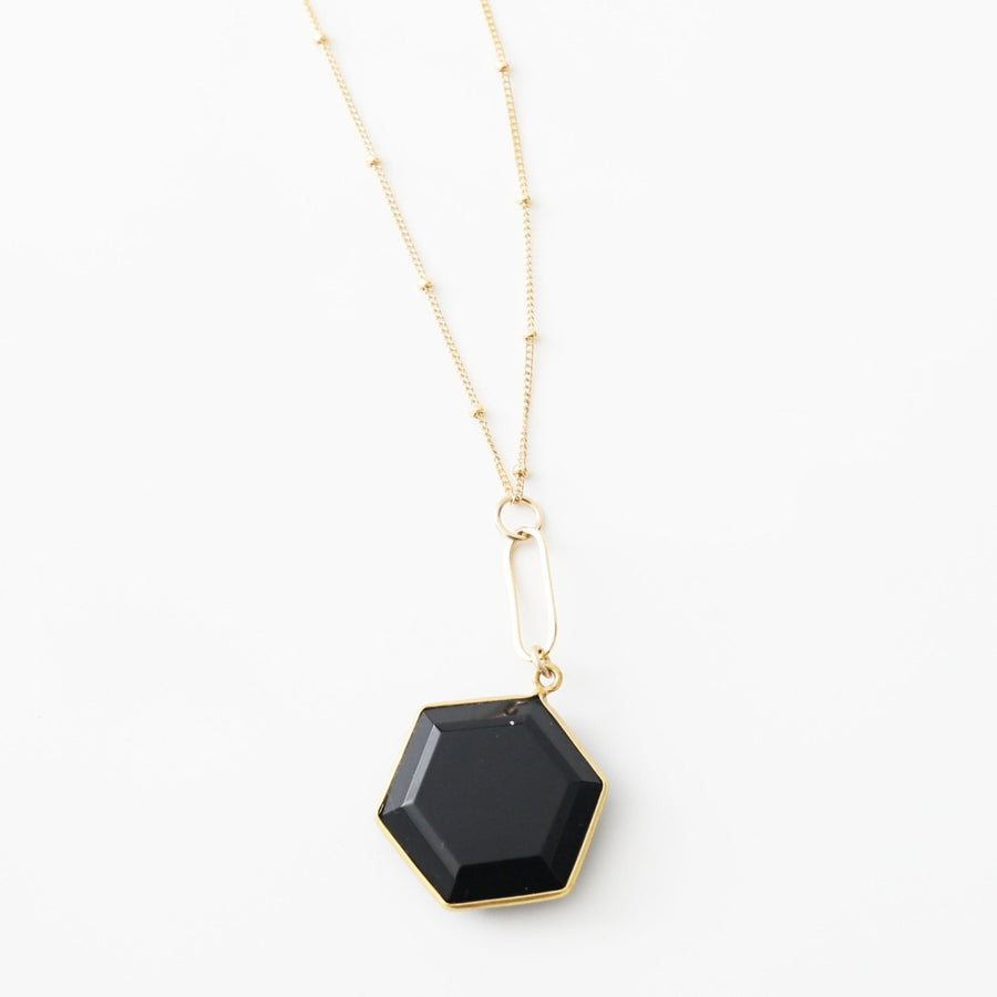 Athena Hexagon Gemstone Necklace - Chocolate and Steel