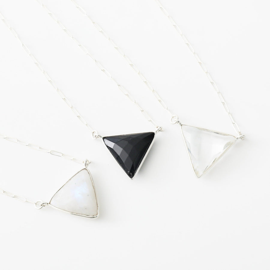 Athena Triangle Gemstone Necklace - Chocolate and Steel