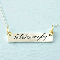 Be Badass Everyday/ Feather Mantra Necklace - Chocolate and Steel