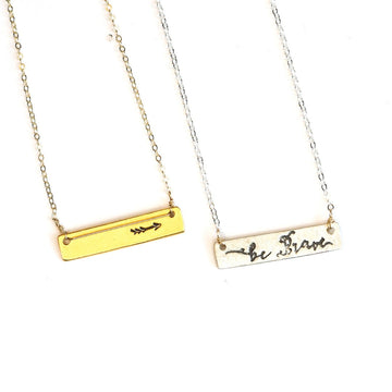 Be Brave / Arrow Reversible Mantra Necklace - Chocolate and Steel