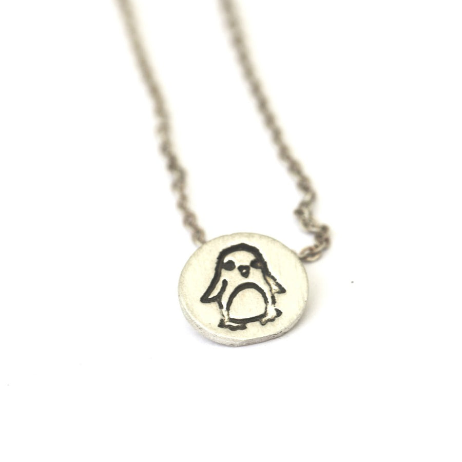 boygirlparty® Tiny Penguin necklace - Chocolate and Steel