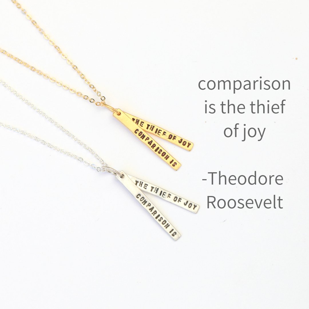 "Comparison is the Thief of Joy" -Theodore Roosevelt quote necklace - Chocolate and Steel