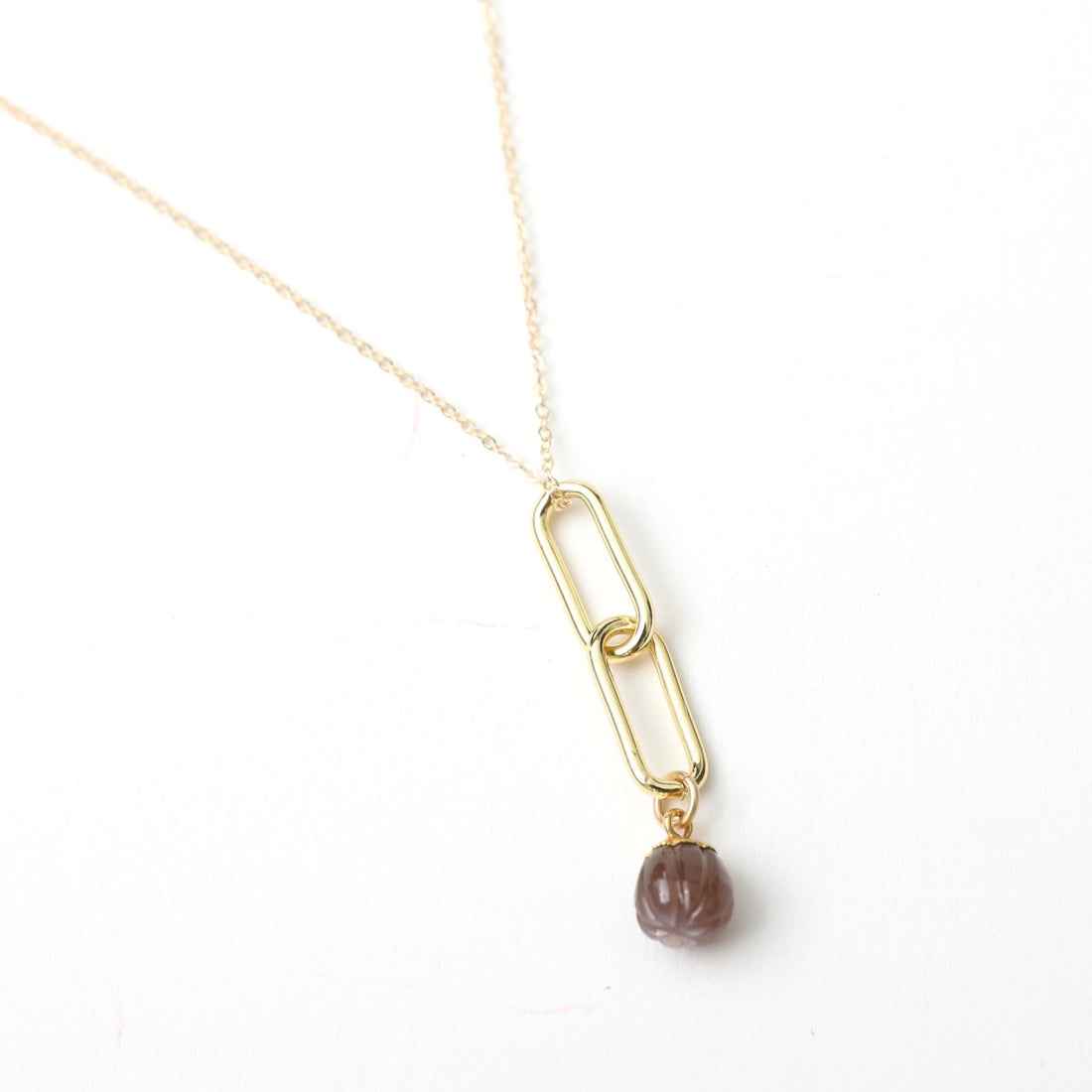 Connect Necklace, paper clip shaped link necklace - Chocolate and Steel