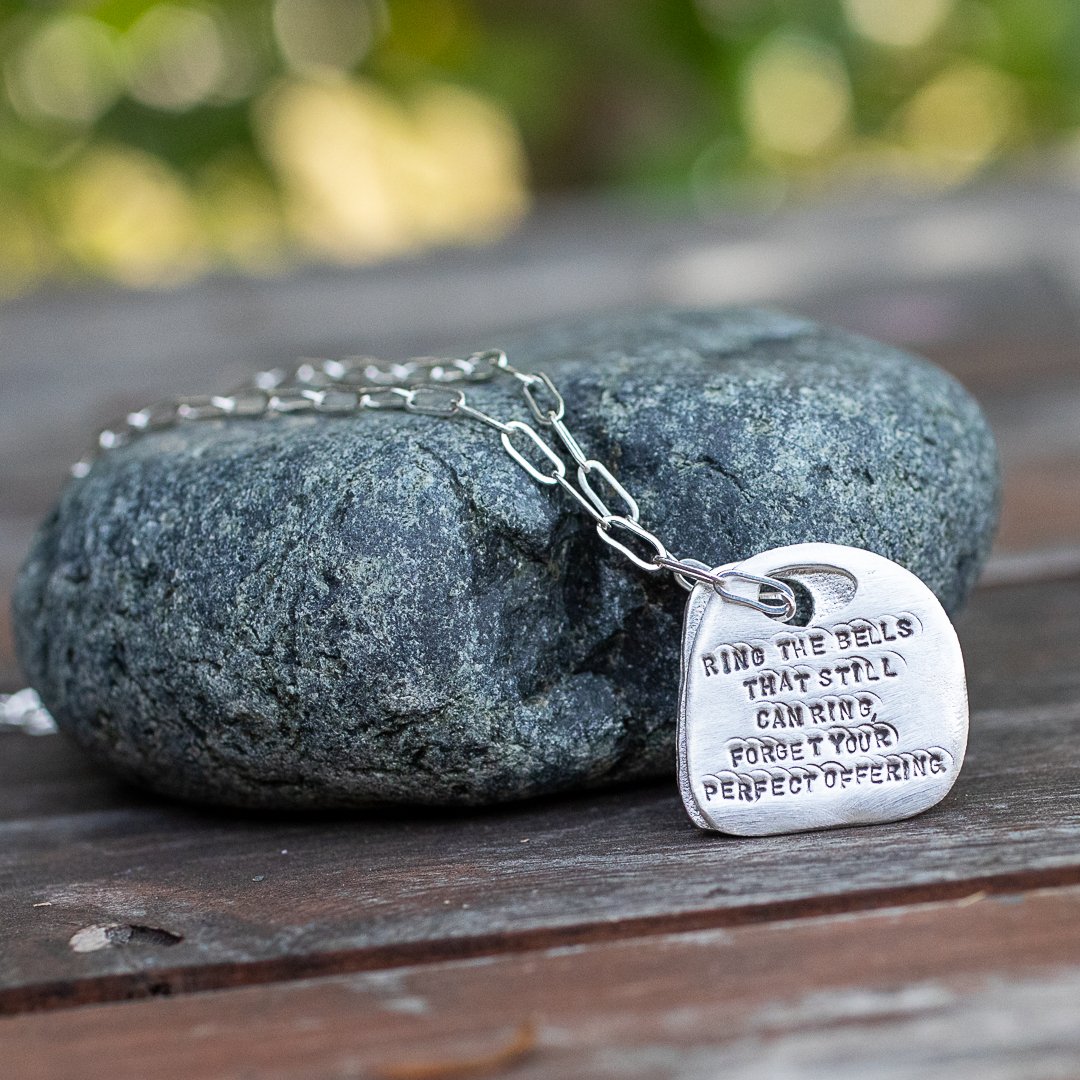 Custom Rune Tablet Quote Necklace | Inspirational Quote Jewelry - Chocolate and Steel
