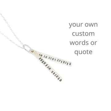 Customized long bar necklace - personalized custom quote - Chocolate and Steel