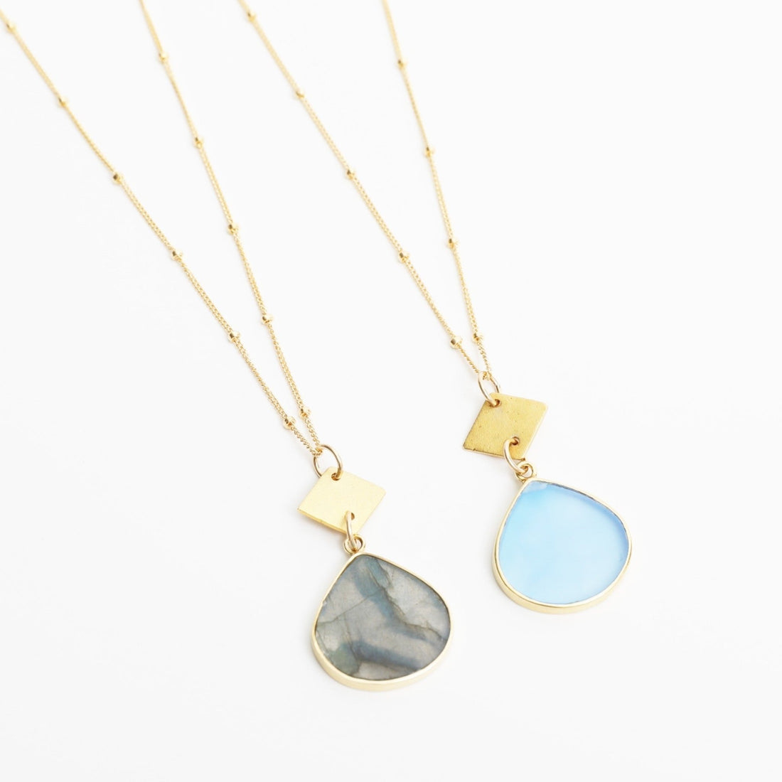 Eleos Diamond Necklace with Teardrop Stone - Chocolate and Steel
