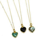 Esme Gemstone Heart Shaped Necklaces - Chocolate and Steel