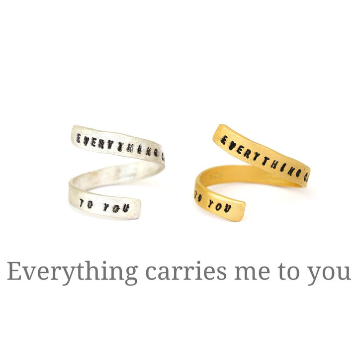"Everything carries me to you" -Pablo Neruda Wrap Ring - Chocolate and Steel