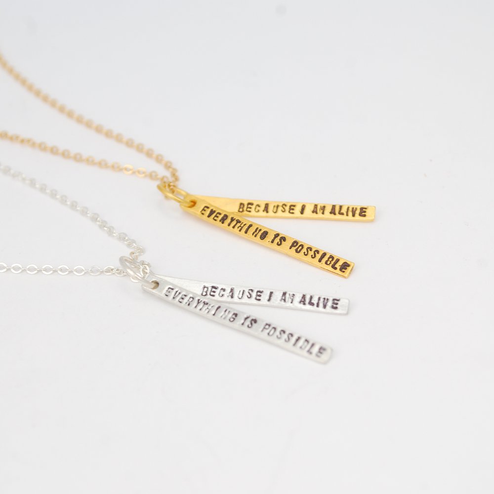 "Everything is possible because I am alive" - Thich Nhat Hanh quote necklace - Chocolate and Steel
