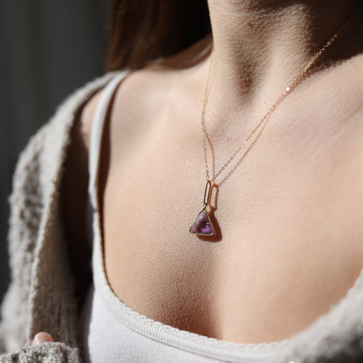 Fractal Gemstone Triangle Necklace - Chocolate and Steel