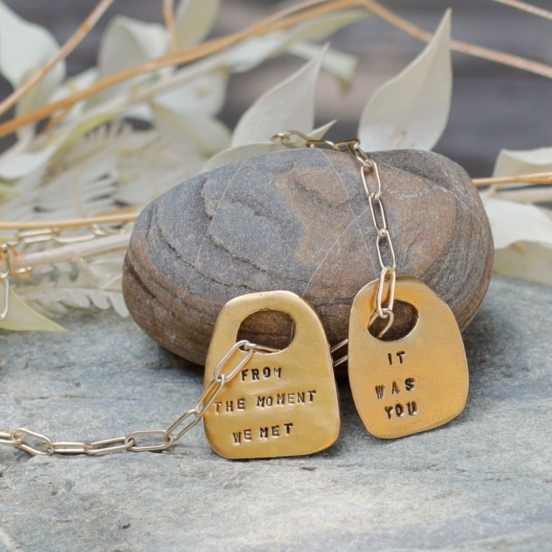 "From the moment we met, it was you" Rune Quote Necklace - Chocolate and Steel