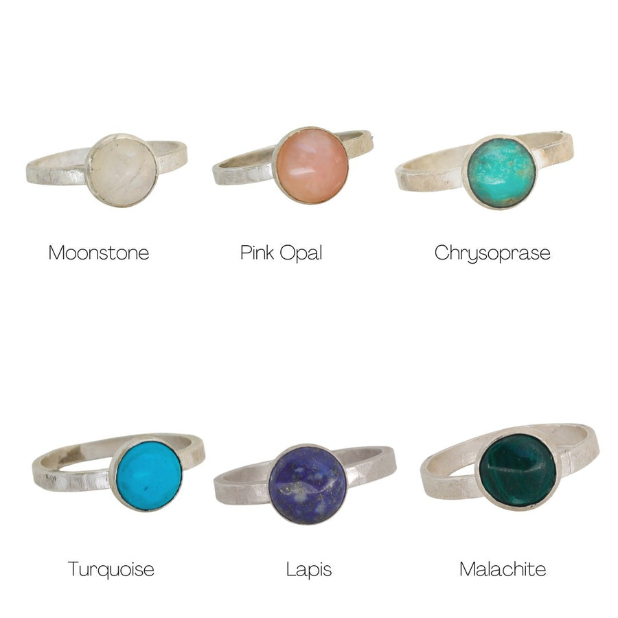Gemstone Stacking Rings - Opal, Chrysoprase, Lapis, Malachite or Moonstone - Chocolate and Steel