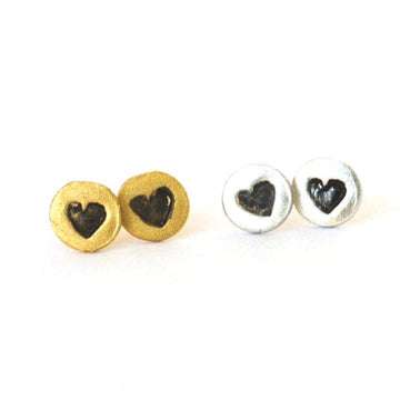 Heart Stud Earrings - Chocolate and Steel