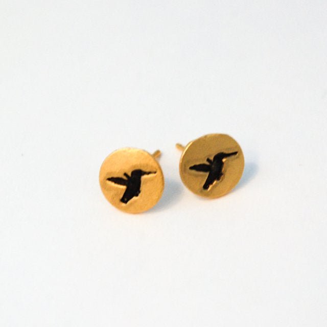 Hummingbird Stud Earrings - Chocolate and Steel