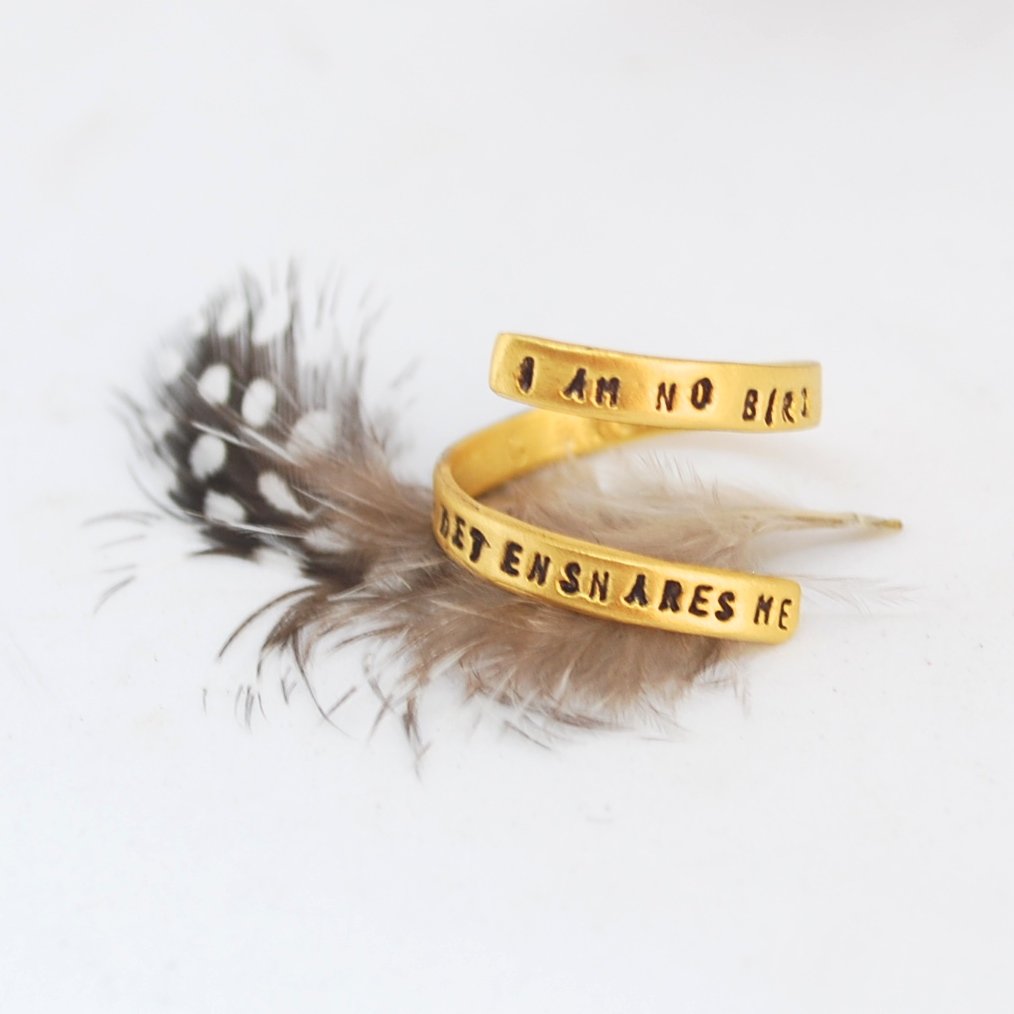 "I am No Bird and No Net Ensnares Me" -Charlotte Brontë Wrap Ring - Chocolate and Steel