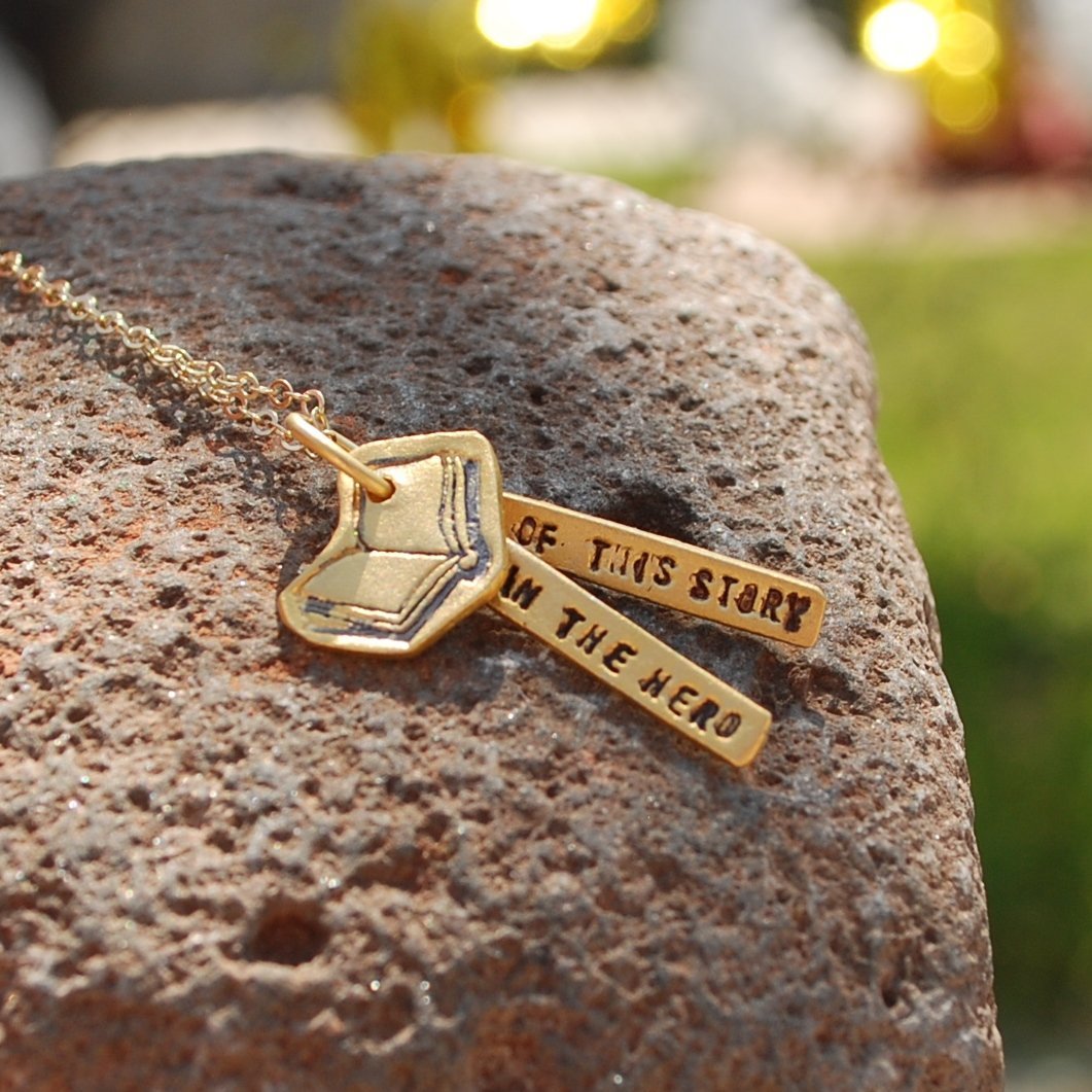 "I am the hero of this story" Quote Necklace - Chocolate and Steel