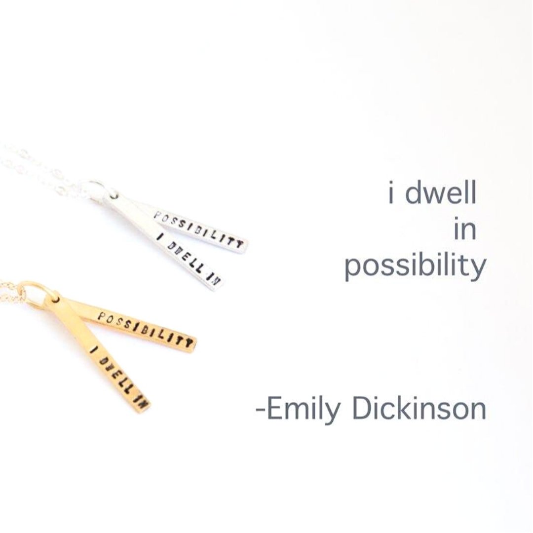 "I Dwell in Possibility" - Emily Dickinson quote necklace - Chocolate and Steel