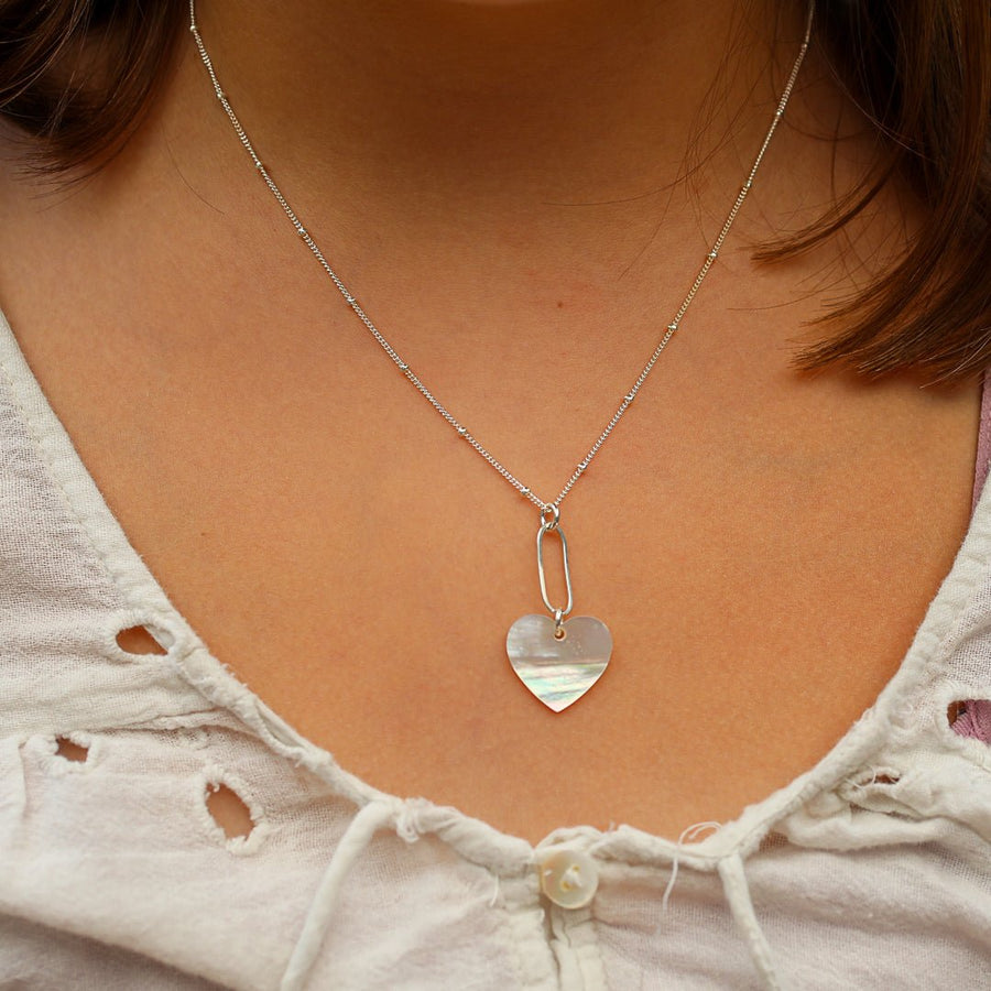 Indra Heart Pearl Necklace - Chocolate and Steel