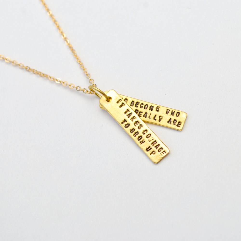 "It Takes Courage to Grow Up and Become Who You Really Are" -EE Cummings Quote Necklace - Chocolate and Steel