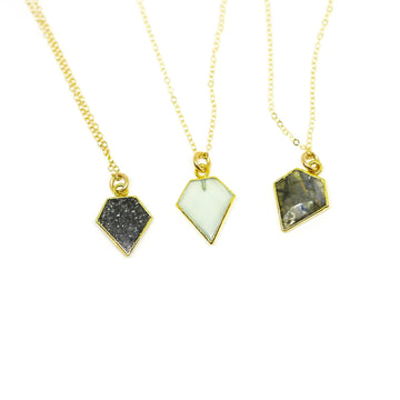 Limited Edition Gemstone Diamond Shaped Necklaces - Chocolate and Steel