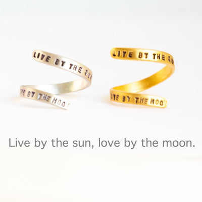 "Live by the sun, love by the moon" quote wrap ring - Chocolate and Steel